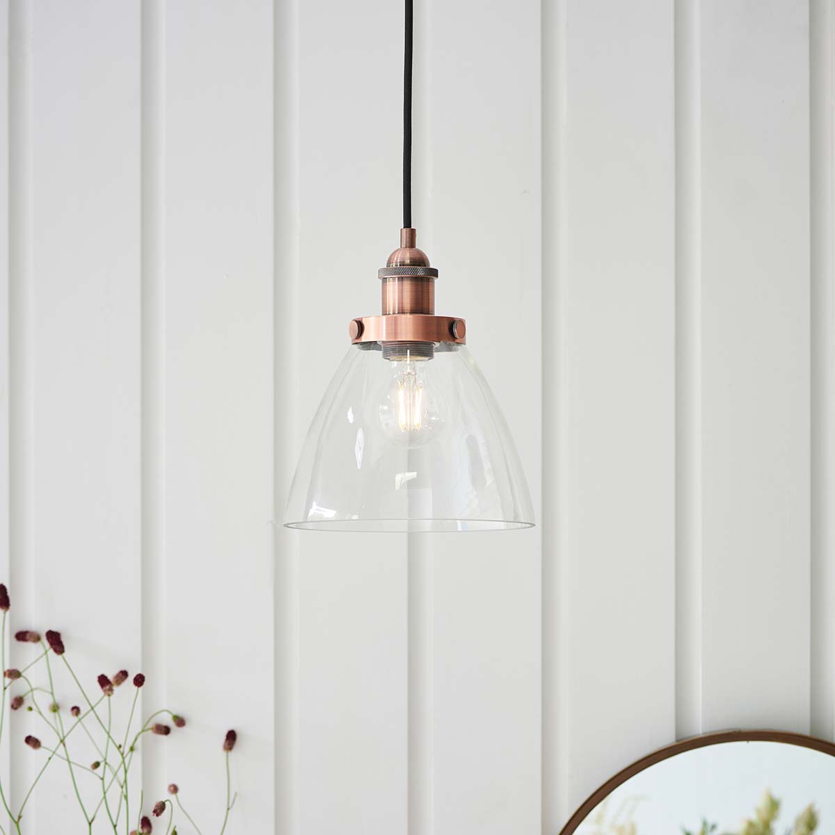 Endon Hansen Small Single Aged Copper Ceiling Pendant