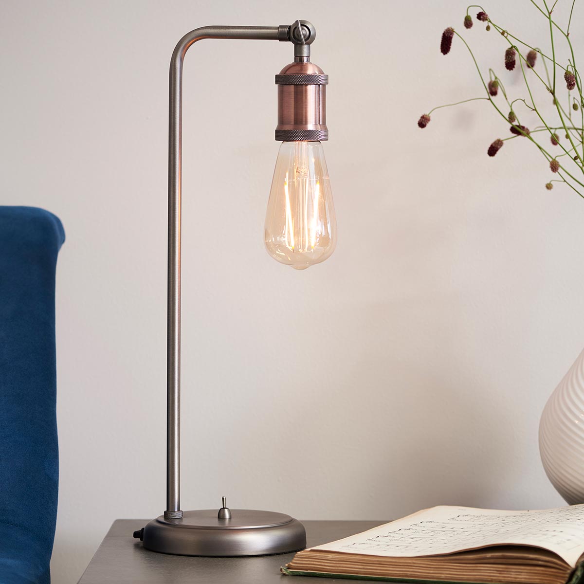Endon Hal 1 Light Industrial Table Lamp Aged Pewter