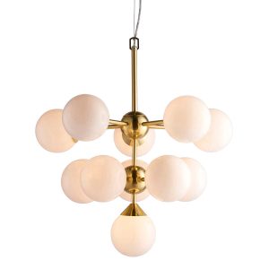 Oscar 11 light pendant in brushed brass with opal glass shades, main image on white background