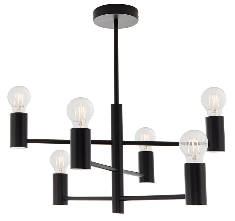 Studio 6 Light Industrial Style Semi Flush Ceiling Light Matt Black