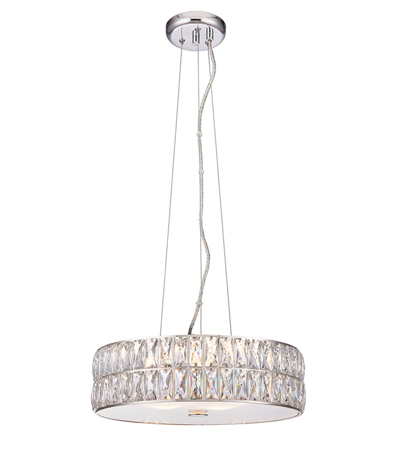 Verina Crystal 5 Light LED Drum Pendant Ceiling Light Chrome