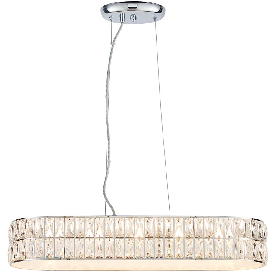 Verina Crystal 5 Light LED Rectangular Ceiling Pendant Chrome