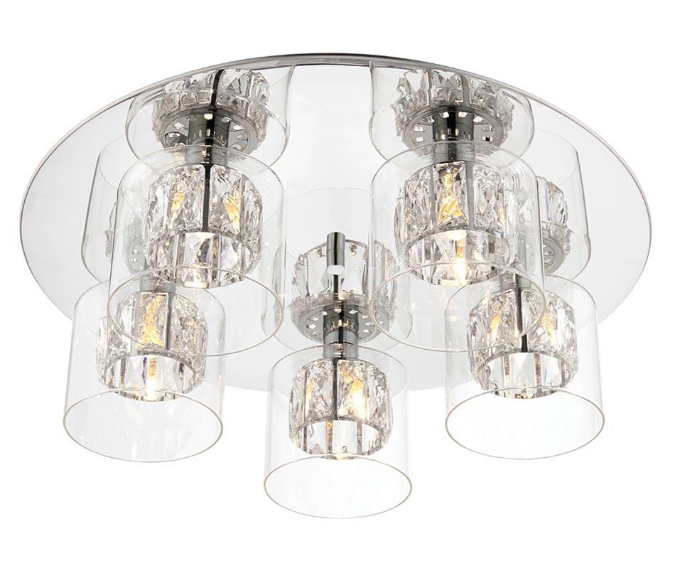 Verina Crystal 5 Light Flush Mount Ceiling Light Polished Chrome