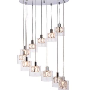 Verina Crystal 12 Light Spiral Pendant Ceiling Light Chrome