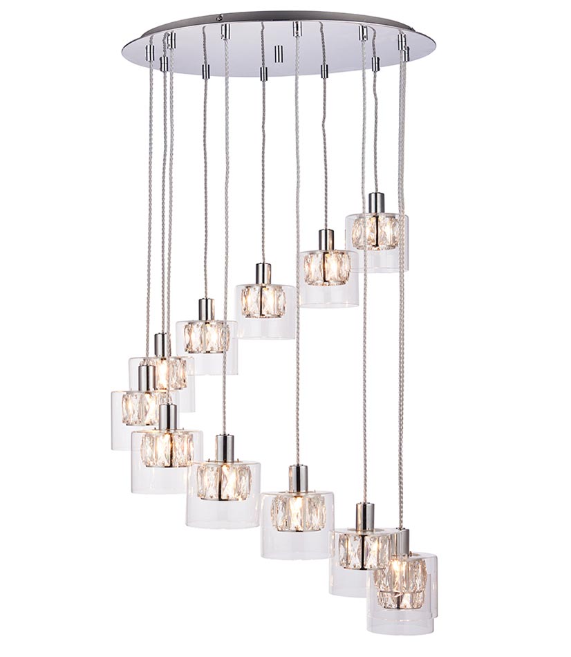 Verina Crystal 12 Light Spiral Pendant Ceiling Light Chrome