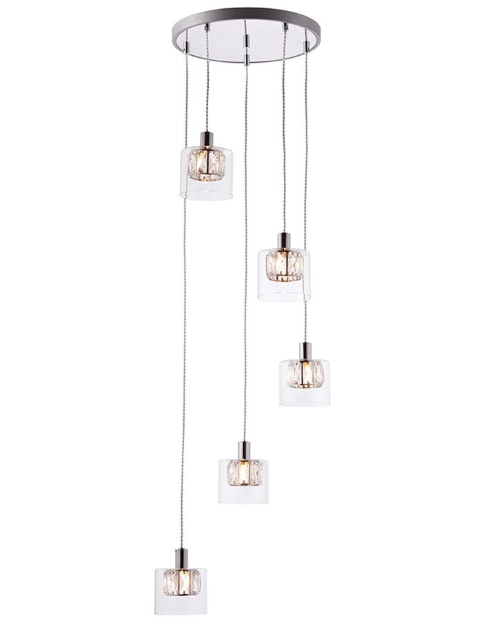 Verina Crystal 5 Light Multi Level Pendant Ceiling Light Chrome