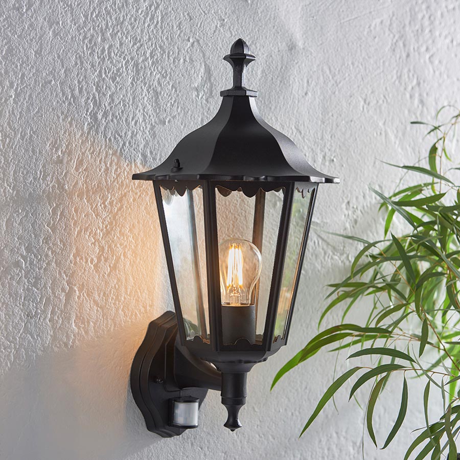 Burford Traditional Outdoor PIR Wall Lantern Matt Black IP44