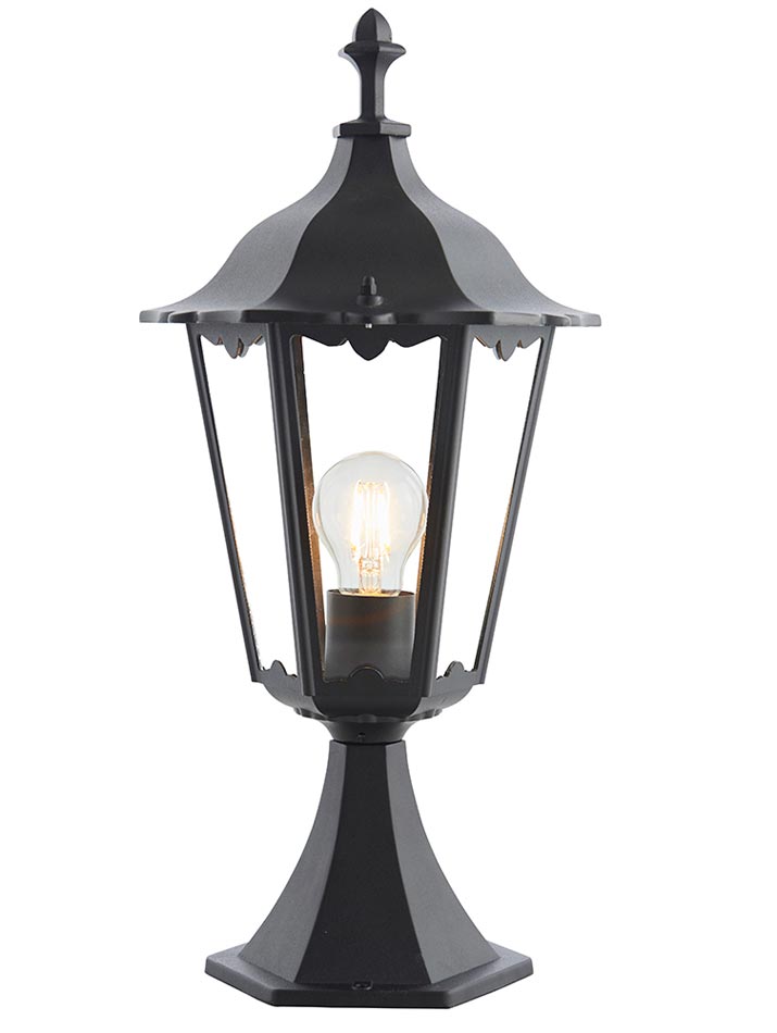 Burford Traditional Outdoor Pedestal Lantern Matt Black IP44