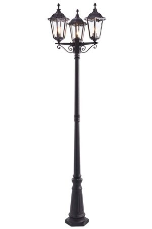 Burford traditional 3 head outdoor lamp post in matt black full height