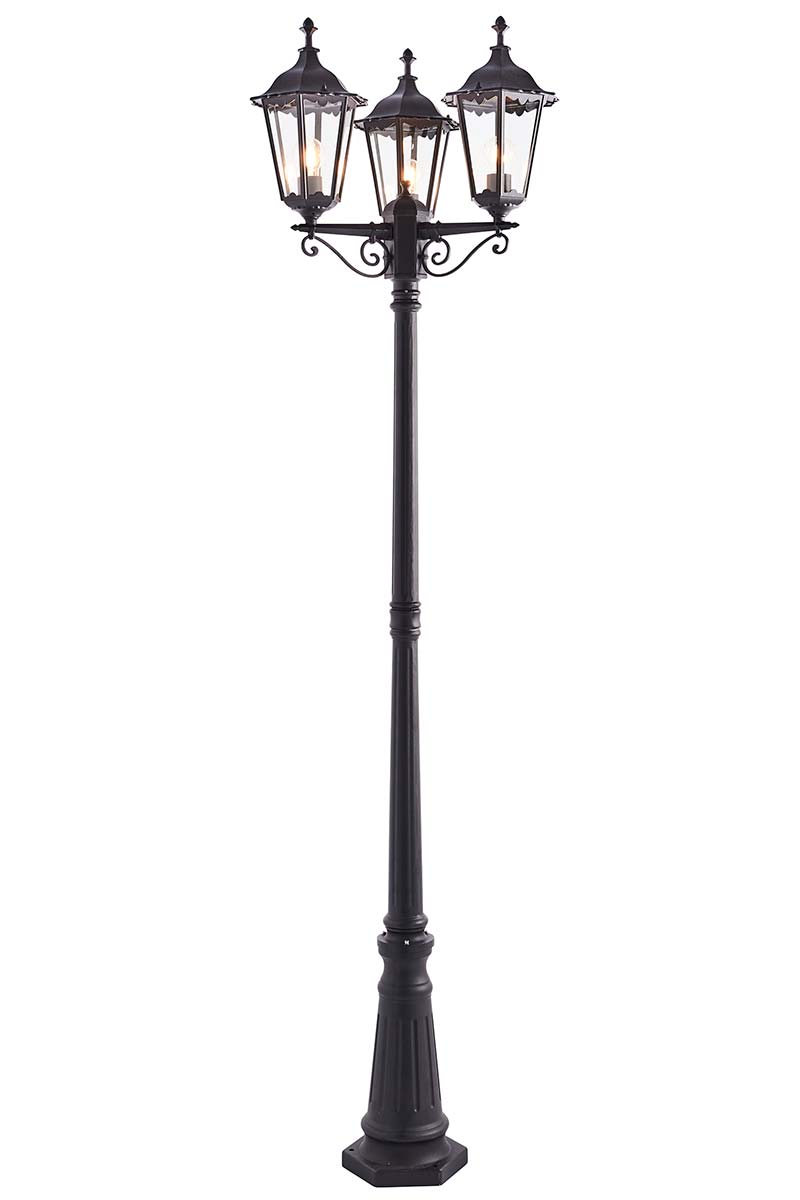 Burford Traditional 3 Head Outdoor Lamp Post Matt Black IP44