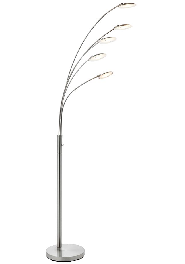 Fynn Modern 5 Light Dimmable LED Multi Arm Floor Lamp Satin Nickel