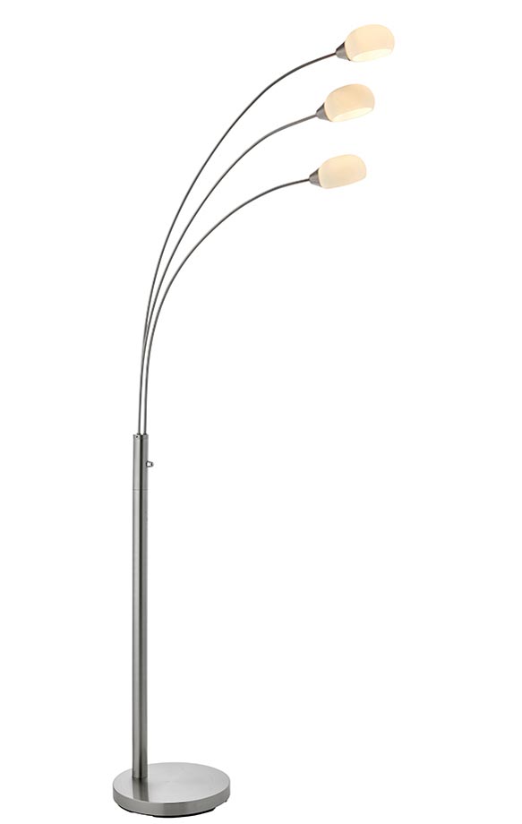 Jaspa Modern 3 Light Dimmable LED Multi Arm Floor Lamp Satin Nickel