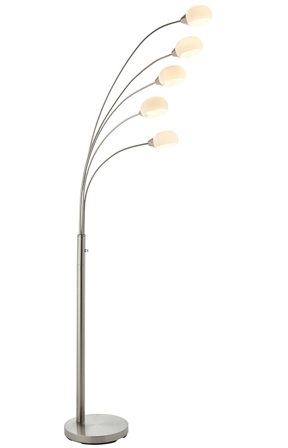 Jaspa Modern 5 Light Dimmable LED Multi Arm Floor Lamp Satin Nickel