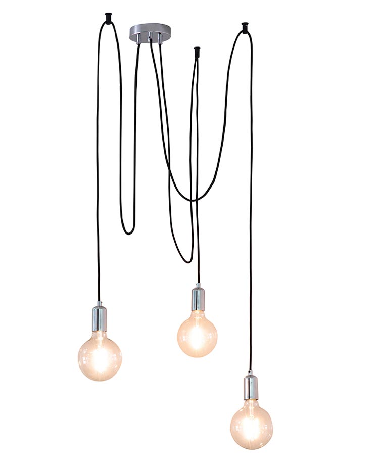 Studio 3 Light Industrial Style Pendant Ceiling Light Chrome