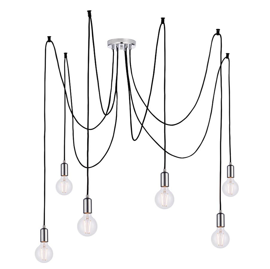 Studio 6 Light Industrial Style Pendant Ceiling Light Chrome