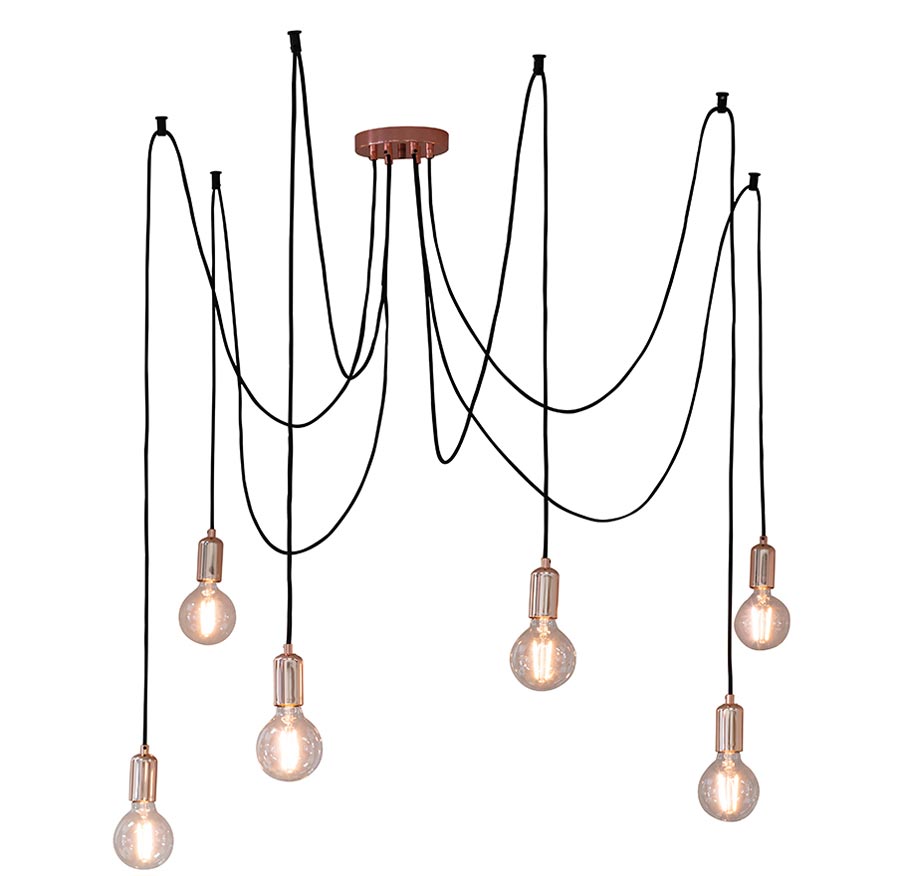 Studio 6 Light Industrial Style Pendant Ceiling Light Copper