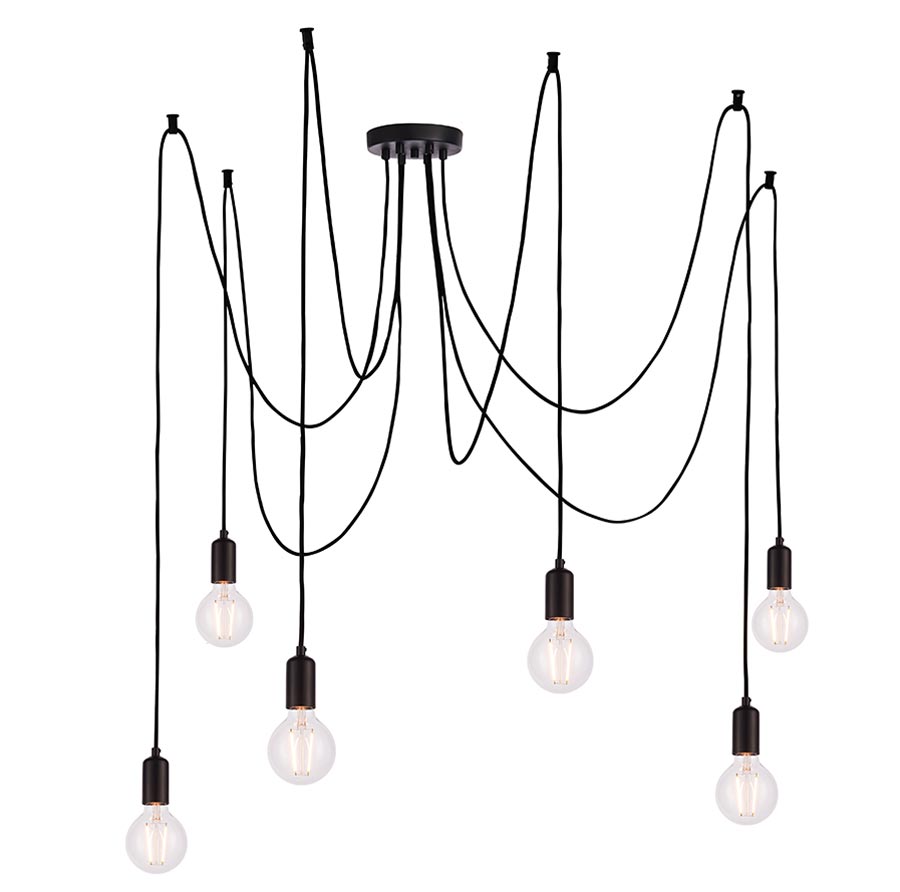 Studio 6 Light Industrial Style Pendant Ceiling Light Matt Black