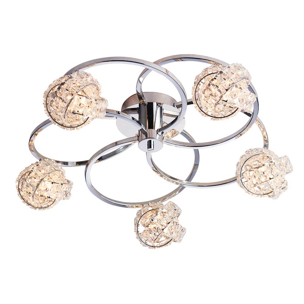 Talia 5 Lamp Semi Flush Ceiling Light Polished Chrome Crystal