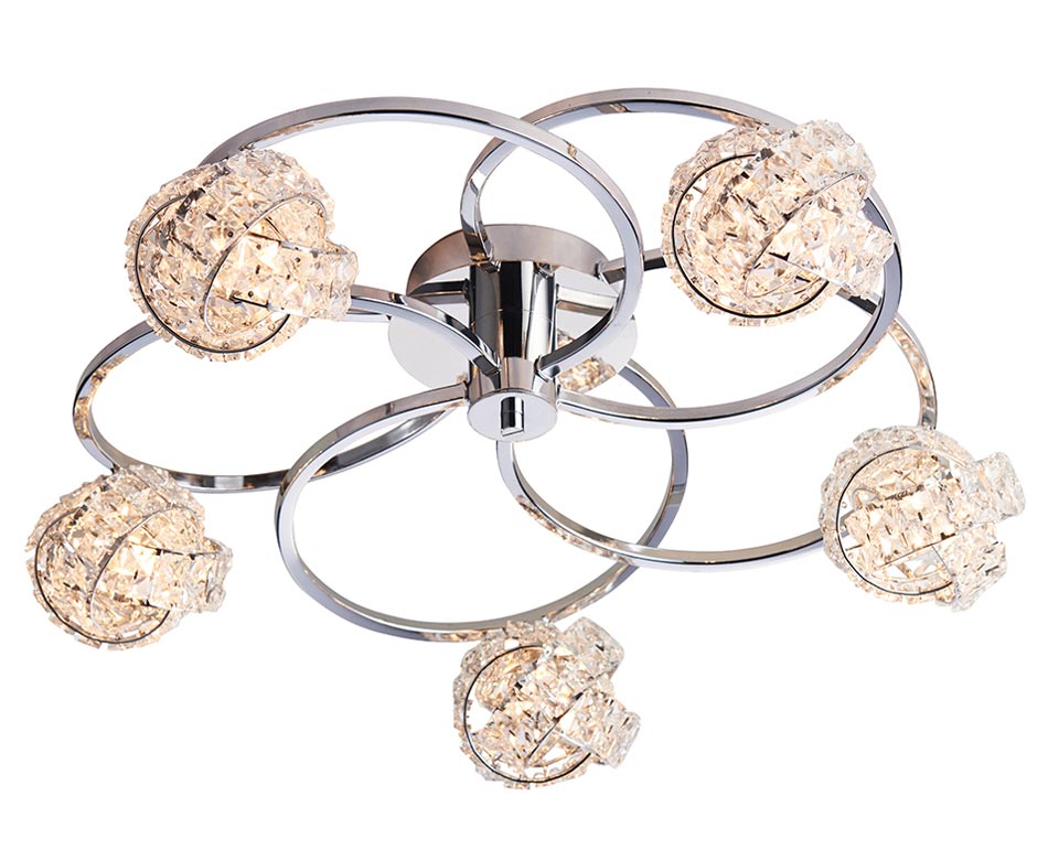 Talia 5 Lamp Semi Flush Ceiling Light Polished Chrome Crystal