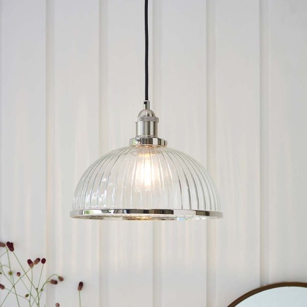 Hansen Ribbed Glass Ceiling Pendant Polished Nickel