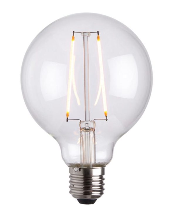 Very Warm White 95mm Globe 2w LED Filament E27 Light Bulb 210 Lm
