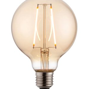 Amber Glass 95mm Globe 2w LED Filament E27 Light Bulb 190 Lm