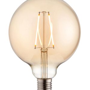 Amber Glass 125mm Globe 2w LED Filament E27 Light Bulb 190 Lm