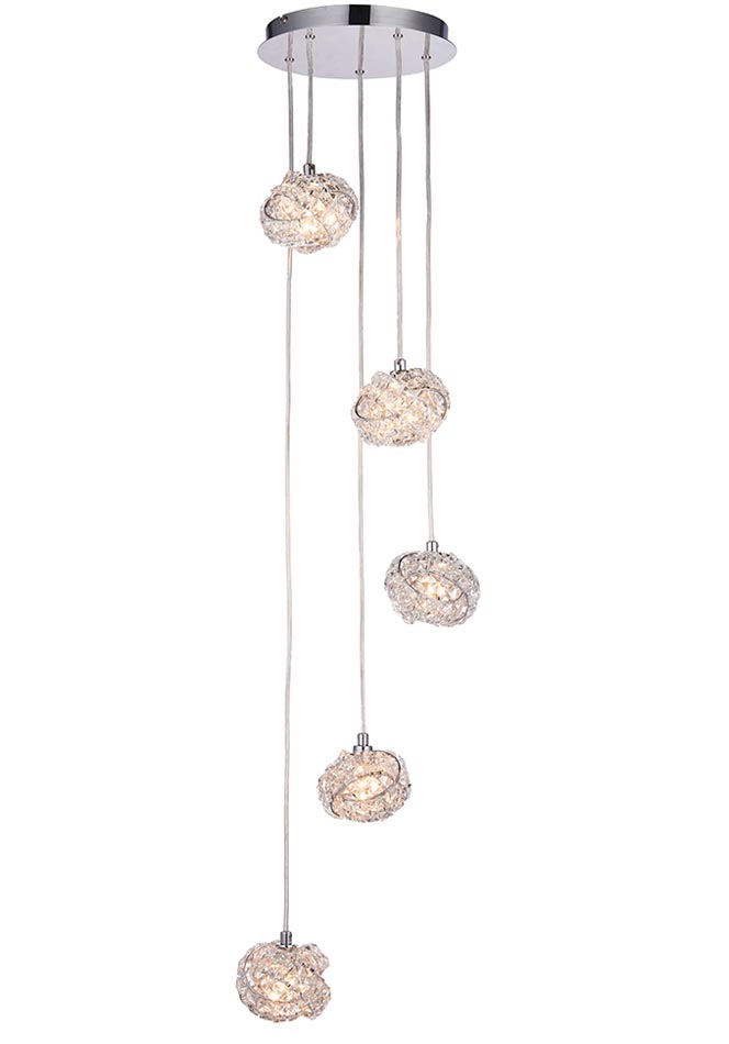 Talia 5 Light Multi Level Ceiling Pendant Polished Chrome Crystal