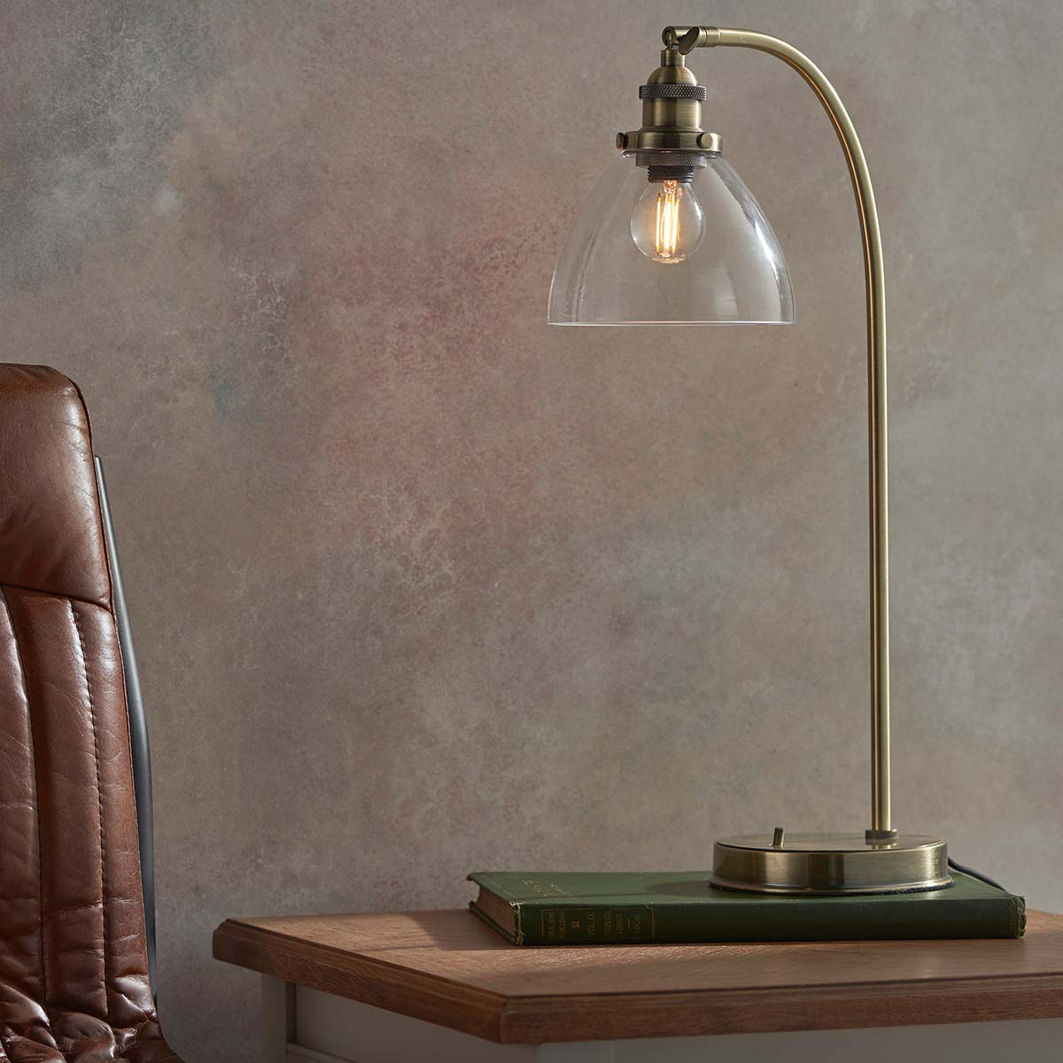 Endon Hansen Industrial Table Lamp Antique Brass