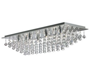 Hanna 8 light flush pyramid crystal ceiling light in polished chrome on white background