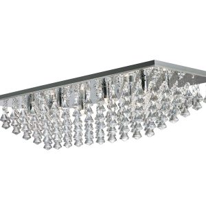 Hanna 8 light flush pyramid crystal ceiling light in polished chrome on white background