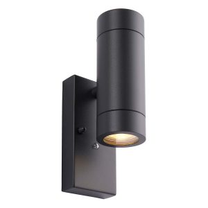 Palin 2 light outdoor dusk till dawn wall light in anthracite on white background lit