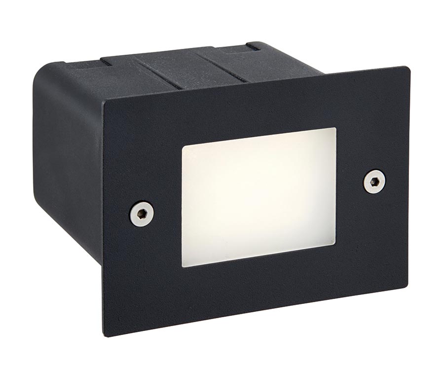 Seina Plain Faced Black Stainless Steel 2w LED Half Brick Light IP44