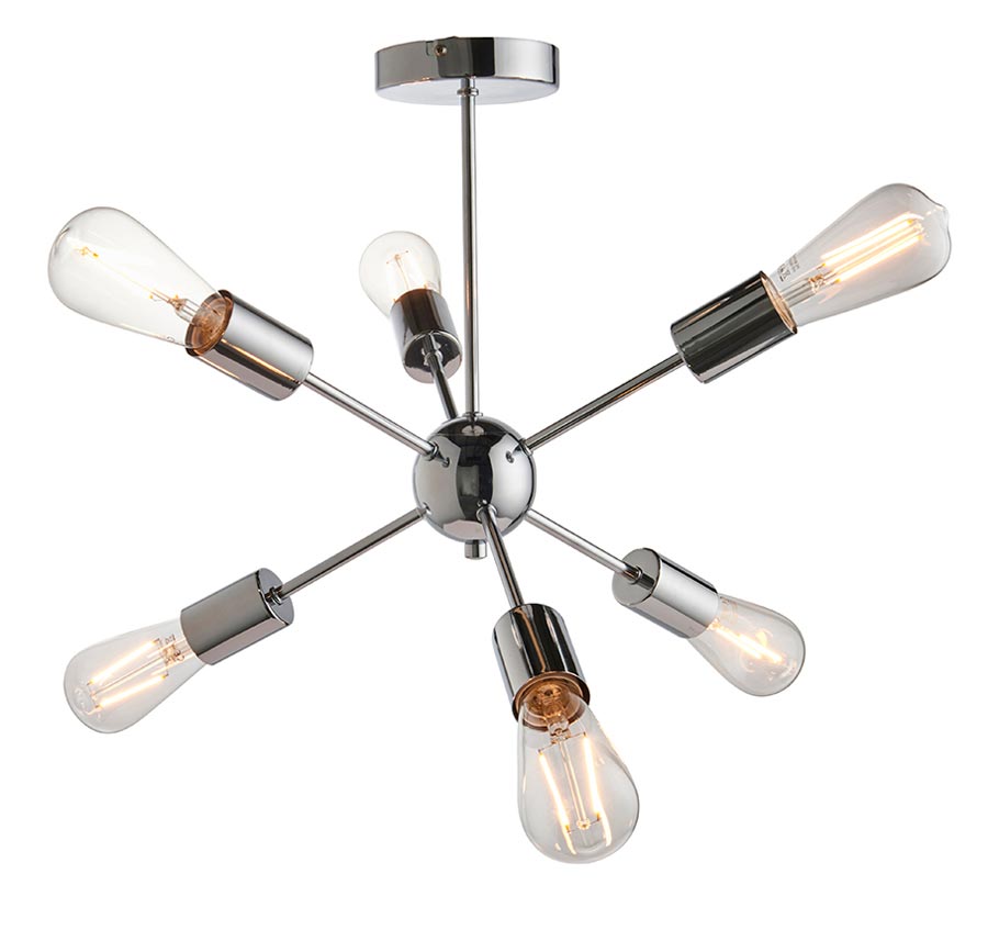 Rubens 6 Light Industrial Style Semi Flush ceiling Light Chrome 79469