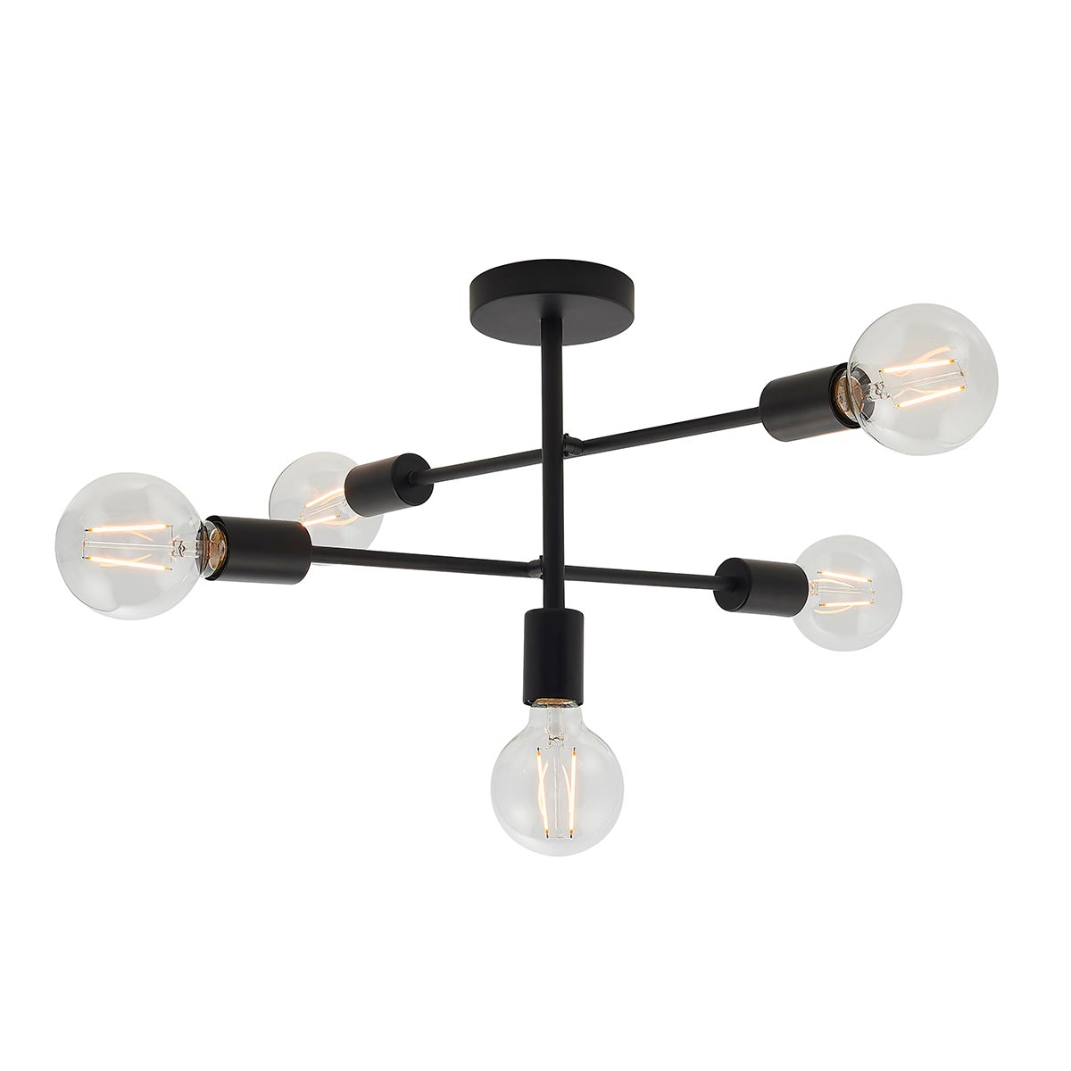 Studio 5 Light Industrial Semi Flush Ceiling Light Matt Black