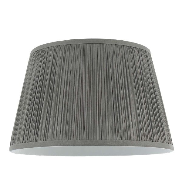 Freya gathered pleat 12" silk table lamp shade in charcoal, unlit on white background