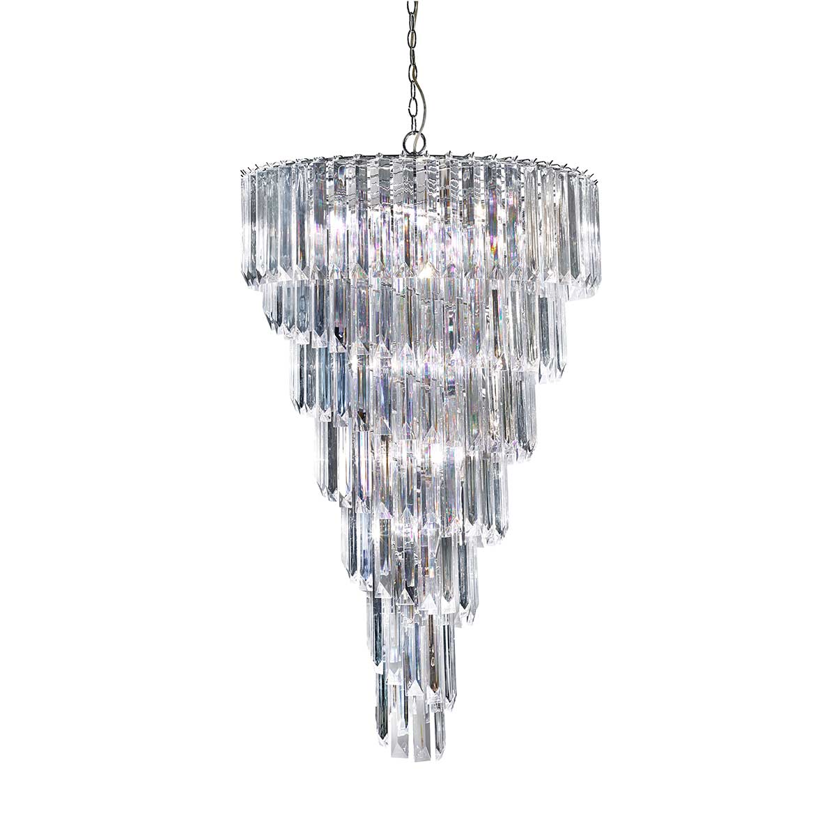 Sigma Chrome 9 Light Spiral Chandelier With Clear Acrylic Prisms