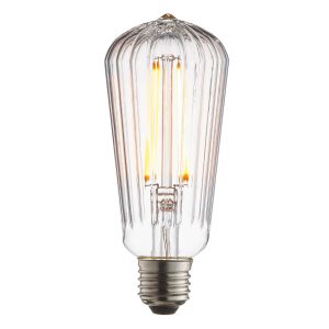 Ribb 4w filament LED pear shaped E27 light bulb on white background