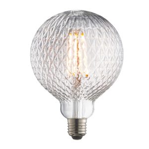 Facet 125mm 4w filament LED globe E27 light bulb on white background