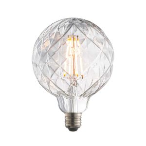 Groove 125mm 4w faceted LED globe E27 light bulb on white background