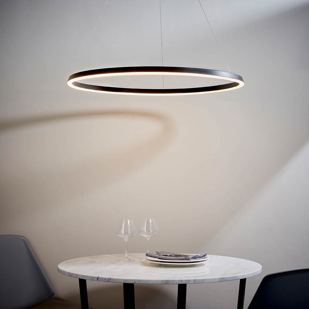 Matt Black Modern LED Ring Ceiling Pendant Dimmable