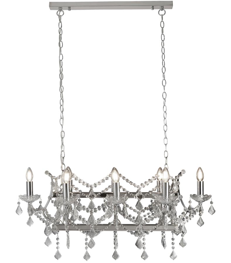 Florence 8 Light Ceiling Pendant Bar Polished Chrome Crystal Drops