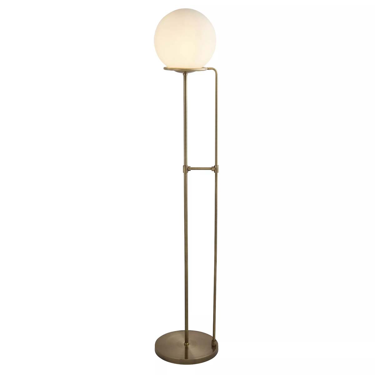 Sphere 1 Light Floor Lamp Opal White Glass Globe Antique Brass