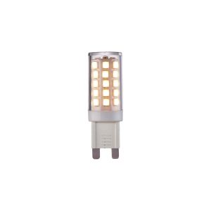 Non-dimmable warm white G9 SMD 3.5w LED 3000k, lit on a white background.