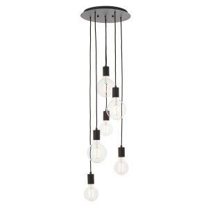 Studio 6 light cluster pendant in matt black, full height on white background