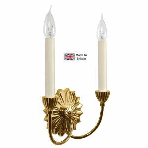Etoile 2 Light Art Deco wall sconce in solid brass shown polished