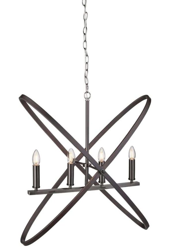 Hoopla 4 light pendant chandelier pewter & brown full height