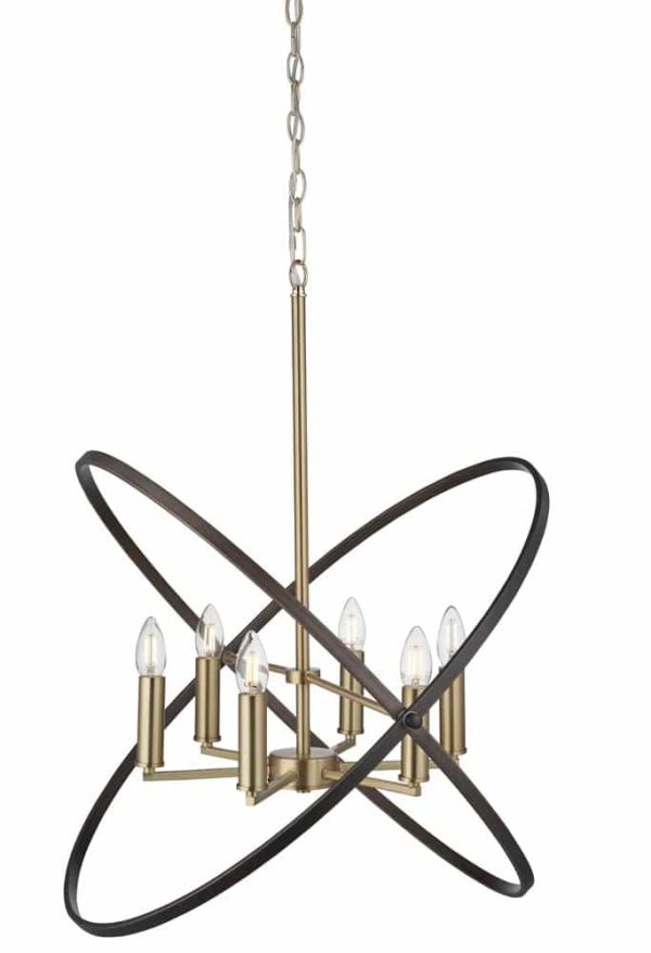 Hoopla 6 light pendant chandelier bronze & brown full height