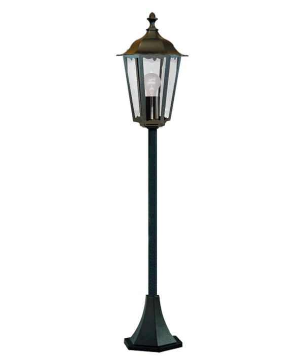 Alex traditional single garden post light lantern in black on white background