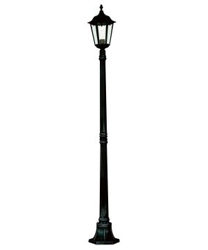 Alex traditional single garden lamp post lantern in black on white background
